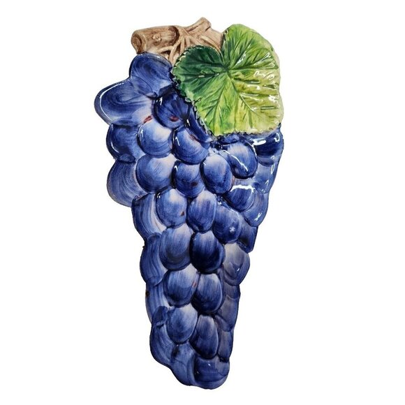 Vintage Bassano Italy Pottery Majolica Grape Candy Dish Appetizer Platter 10" - Picture 1 of 6